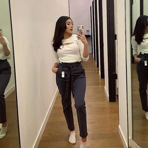 High rise paper bag pants